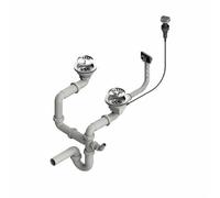 QLS Siphon automatique à double bac pour évier de cuisine | Évacuation peu encombrante 3 1/2" | Avec tige de vidange et raccord pour lave-vaisselle ou machine à laver | Or et PVC (chrome)