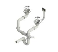 QLS Siphon manuel 3 1/2" pour double bac en acier inoxydable PVC peu encombrant avec raccord pour lave-vaisselle ou machine à laver (argent)