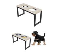 QLS Support de gamelle en bois et acier pour chien - 26,5 cm - 2 x 0,9 l - Naturel
