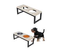 QLS Support de gamelle pour chien en bois et acier 17,5 cm avec double gamelle et 2 gamelles de 0,9 l naturel