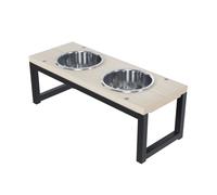 QLS Support de gamelle pour chiens 17,5 cm Double gamelle en bois et acier 11210
