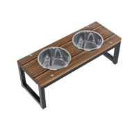 QLS Support de gamelle pour chiens 17,5 cm Double gamelle en bois et acier flammé 11257