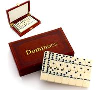 QLSKI Dominos Set,Divertissement Divertissement Voyage, Coffret de Dominos, Jeu de société d'intérieur en Cuir, Jouet en Bois, Jeu de société emballé pour Adultes et Enfants (28pcs)