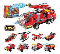 QLT City Fire Truck - Kit de construction pour enfants de 6 à 12 ans - Compatible avec Lego City Fire Truck - Blocs de construction 8 en 1 - Blocs de construction hélicoptères - 313 pièces