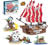 QLT Lot de 260 jouets de construction bateau pirate 3 en 1, maison d'arbre pirate et île crâne, blocs de construction pour enfants à partir de 6 ans
