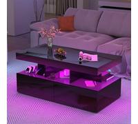 QLTXYHML Table Basse rectangulaire, lumières LED pour Table Basse dans Le Salon, Conception Moderne de luminosité élevée avec étagères Ouvertes et tiroirs