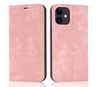 QLTYPRI Coque Magnétique Compatible avec iPhone 12, Flip Portefeuille Étui en Cuir Compatible avec MagSafe mit RFID Blocage Fentes pour Cartes Housse à Rabat pour iPhone 12 - Or Rose