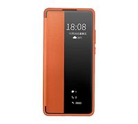 QLTYPRI Coque pour Huawei P40 Pro, Smart View Case PC Bumper avec fonction de mise en veille/réveil intelligent, anti-choc, anti-rayures Flip Case Cover Compatible avec Huawei P40 Pro - Marron