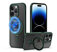 QLTYPRI Coque pour iPhone 14 Pro Max Coque Compatible avec MagSafe Magnétique Étui Support Invisible Protection Caméra Transparente Mate Case Dur Housse Arrière Antichoc - Vert