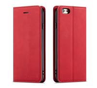 QLTYPRI Coque pour iPhone 7/iPhone 8/iPhone SE 2020/iPhone SE 2022 5G, Housse en Cuir Premium PU Portefeuille Etui, [Fentes pour Cartes] [Fermoir Magnétique] [Stand Fonction] Flip Coque - Rouge