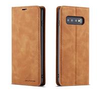 QLTYPRI Coque pour Samsung Galaxy S10, Housse en Cuir Premium PU Portefeuille Etui, [Fentes pour Cartes] [Fermoir Magnétique] [Stand Fonction] Flip Coque pour Samsung Galaxy S10 - Marron