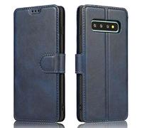 QLTYPRI Coque pour Samsung Galaxy S10, Simple Housse Fine PU Leather Case [Porte-Carte] [Fonction Stand] [Fermeture Magnétique] Flip Portefeuille Etui Compatible avec Samsung Galaxy S10 - Bleu