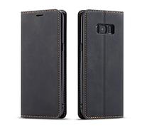 QLTYPRI Coque pour Samsung Galaxy S8, Housse en Cuir Premium PU Portefeuille Etui, [Fentes pour Cartes] [Fermoir Magnétique] [Stand Fonction] Flip Coque pour Samsung Galaxy S8 - Noir