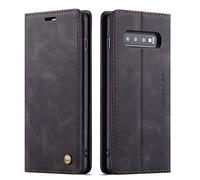 QLTYPRI Etui Coque pour Samsung Galaxy S10 Plus, Portefeuille Fentes Cartes Housse Antichoc Cuir PU Vintage Portefeuille Etui Compatible avec Samsung Galaxy S10 Plus - Noir