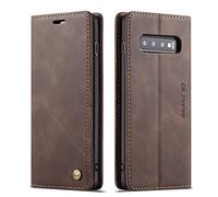 QLTYPRI Etui Coque pour Samsung Galaxy S10 Plus, Portefeuille Fentes Cartes Housse Antichoc Cuir PU Vintage Portefeuille Etui Compatible avec Samsung Galaxy S10 Plus - Café