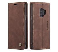 QLTYPRI Etui Coque pour Samsung Galaxy S9, Portefeuille Fentes Cartes Housse Antichoc Cuir PU Vintage Portefeuille Etui Compatible avec Samsung Galaxy S9 - Café