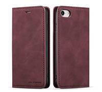 QLTYPRI Etui pour iPhone 17e/16e, Housse en Cuir Premium PU Portefeuille Conque, Fentes pour Cartes Fermoir Magnétique Stand Fonction Flip Coque pour iPhone 17e/16e - Vin Rouge