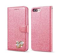 QLTYPRI Étui pour iPhone 7 Plus 8 Plus Coque, Flip Case Étui Paillette Glitter Bling Portefeuille en Cuir Housse avec Porte Carte Magnétique Wallet Cover pour iPhone 7 Plus 8 Plus - Rose