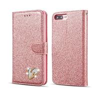 QLTYPRI Étui pour iPhone SE 2022/iPhone SE 2020/iPhone 8/iPhone 7 Coque, Flip Case Étui Paillette Glitter Bling Portefeuille en Cuir Housse avec Porte Carte Magnétique Wallet Cover - Or Rose