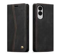 QLTYPRI Hülle für Samsung Galaxy S25 Edge, Vintage Dünne Handyhülle mit Kartenfach Geld Slot Ständer PU Ledertasche TPU Bumper Wallet Case Flip Schutzhülle Kompatibel mit S25 Edge - Retro Schwarz