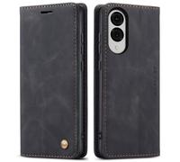 QLTYPRI Hülle für Samsung Galaxy S25 Edge, Vintage Dünne Handyhülle mit Kartenfach Geld Slot Ständer PU Ledertasche TPU Bumper Wallet Case Flip Schutzhülle Kompatibel mit Samsung S25 Edge - Schwarz