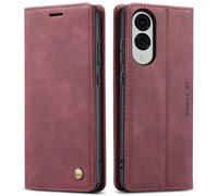 QLTYPRI Hülle für Samsung Galaxy S25 Edge, Vintage Dünne Handyhülle mit Kartenfach Geld Slot Ständer PU Ledertasche TPU Bumper Wallet Case Flip Schutzhülle Kompatibel mit Samsung S25 Edge - Rot