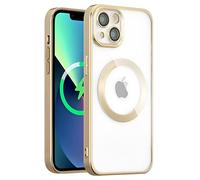 QLTYPRI Magnétique Coque pour iPhone 13 Compatible avec Recharge sans Fil, Housse Transparente Antichoc Coque Protection Caméra Étui Silicone TPU Souple - Or