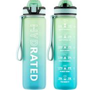 QLUR Gourde, 1L Gourde Sport avec Paille et Graduée, 1 Litre Étanche Bouteille d'Eau avec Brosse, Gourdes Motivation sans BPA pour Fitness, Bureau, l'école, Yoga