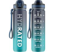 QLUR Gourde, 1L Gourde Sport avec Paille et Graduée, 1 Litre Étanche Bouteille d'Eau avec Brosse, Gourdes Motivation sans BPA pour Fitness, Bureau, l'école, Yoga