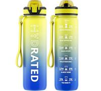 QLUR Gourde, 1L Gourde Sport avec Paille et Graduée, 1 Litre Étanche Bouteille d'Eau avec Brosse, Gourdes Motivation sans BPA pour Fitness, Bureau, l'école, Yoga
