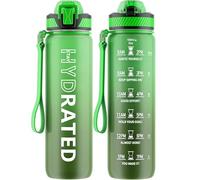 QLUR Gourde, 1L Gourde Sport avec Paille et Graduée, 1 Litre Étanche Bouteille d'Eau avec Brosse, Gourdes Motivation sans BPA pour Fitness, Bureau, l'école, Yoga