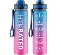 QLUR Gourde, 1L Gourde Sport avec Paille et Graduée, 1 Litre Étanche Bouteille d'Eau avec Brosse, Gourdes Motivation sans BPA pour Fitness, Bureau, l'école, Yoga