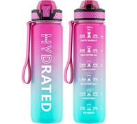 QLUR Gourde, 1L Gourde Sport avec Paille et Graduée, 1 Litre Étanche Bouteille d'Eau avec Brosse, Gourdes Motivation sans BPA pour Fitness, Bureau, l'école, Yoga