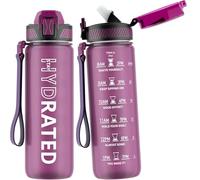 QLUR Gourde, 750ML Gourde Sport avec Paille et Graduée, 0.75 Litre Étanche Bouteille d'Eau avec Brosse, Gourdes Motivation sans BPA pour Fitness, Bureau, l'école, Yoga