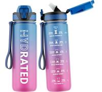 QLUR Gourde, 750ML Gourde Sport avec Paille et Graduée, 0.75 Litre Étanche Bouteille d'Eau avec Brosse, Gourdes Motivation sans BPA pour Fitness, Bureau, l'école, Yoga