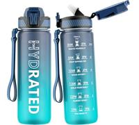 QLUR Gourde, 750ML Gourde Sport avec Paille et Graduée, 0.75 Litre Étanche Bouteille d'Eau avec Brosse, Gourdes Motivation sans BPA pour Fitness, Bureau, l'école, Yoga