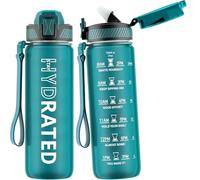 QLUR Gourde, 750ML Gourde Sport avec Paille et Graduée, 0.75 Litre Étanche Bouteille d'Eau avec Brosse, Gourdes Motivation sans BPA pour Fitness, Bureau, l'école, Yoga