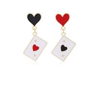 QLUYCKW Boucles d'oreilles pendantes asymétriques en forme de carte de poker en forme de lapin, pentagramme chic, cœur rouge et as en émail plaqué or, réveil, boucles d'oreilles pendantes pour femme