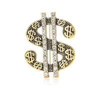 QLUYCKW Broche en forme de dollar pour femme et homme - Style vintage - Strass - Pour robe de rappeur, hip-hop - Accessoires personnalisés - Bijoux, Medium, Acier allié, Pierre précieuse