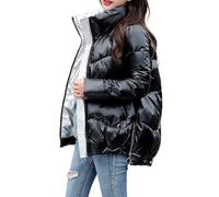 QLXYYFC Doudoune Femme, Veste d'hiver Unie, Col Montant Chaud, Veste Demi-Saison, Doudoune Brillante, Coupe Courte, Veste Matelassée Matelassée (Color : Le Noir, Size : S)