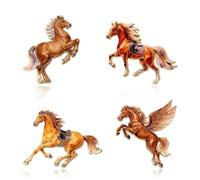 QLYOVWE Lot de 4 broches en forme de cheval pour homme et femme - Mustang et Pégase - En émail - Pour chapeau, veste, sac à dos - Accessoire western - Bijoux cadeaux, Standard, Métal, Pas de pierre
