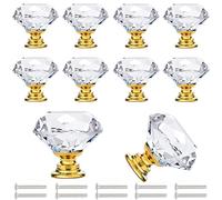 QMAHA 10 Pièces Bouton de Meuble Cristal, ransparente Poignées Boutons Poignée Meuble de Porte Dorée, Bouton de Tiroir en Verre Cristal, Bouton de Porte pour Placard Meuble Tiroir