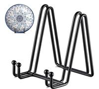 QMAHA 2 Pièces Chevalet Support Presentoir Porte Assiette, 6 Pouces Metal Support Assiette Decorative, Chevalet Presentoir Cadre Photo Livre de Table pour Photo, Livre, Tableaux Décoratifs, Noir