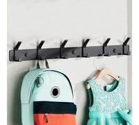 QMAHA Porte Manteau Mural, Patere Murale Porte Manteau avec 6 Crochets, Patères Porte Manteaux Crochet Mural Pour Entrée Cuisine, Salle de Bain (6-Crochet) (Noir)