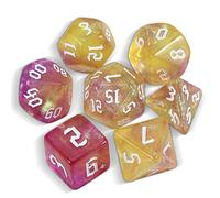 QMAY DND Dice Kit de dés polyédriques - 7 pièces pour donjon et dragons MTG RPG D&D D20, D12, D10, D%, D8, D6, D4 (jaune mélangé avec violet + paillettes)