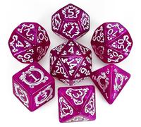 QMAY DND Dice Kit de sauce polyhédrale - 7 pièces pour donjon et dragons MTG RPG D&D D20, D12, D10, D%, D8, D6, D4 (motif dragon rose)