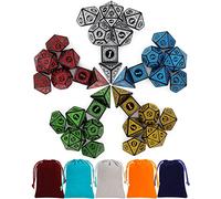 QMAY DND Lot de 5 dés polyédriques 5 x 7 (35 pièces) Série Gravure vintage avec 5 pochettes pour jeux de table Donjon et Dragons MTG RPG DND D4 D6 D8 D10 D% D12 D20, DCIE05, B-5 Couleur