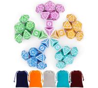 QMAY DND Lot de 5 x 7 dés (35 pièces) de dés polyédriques vintage pour jeux de table Dungeon and Dragons MTG RPG DND D4 D6 D8 D10 D% D12 D20