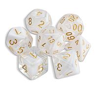 QMAY DND Lot de 7 dés polyédriques pour Donjons et Dragons MTG RPG D&D D20, D12, D10, D%, D8, D6, D4 (Blanc + Transparent)