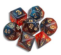 QMAY DND Lot de 7 dés polyédriques pour Donjons et Dragons MTG RPG D&D D20, D12, D10, D%, D8, D6, D4 (Bleu avec Rouge + Paillettes)